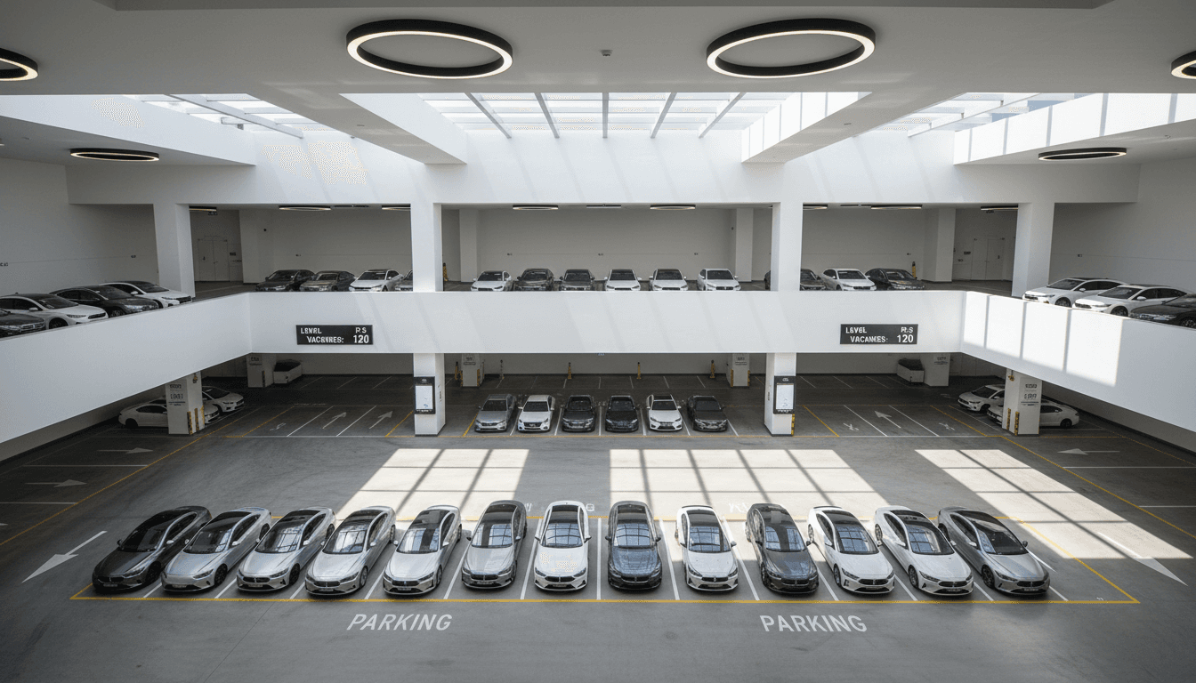 Commercial property aerial view with parking