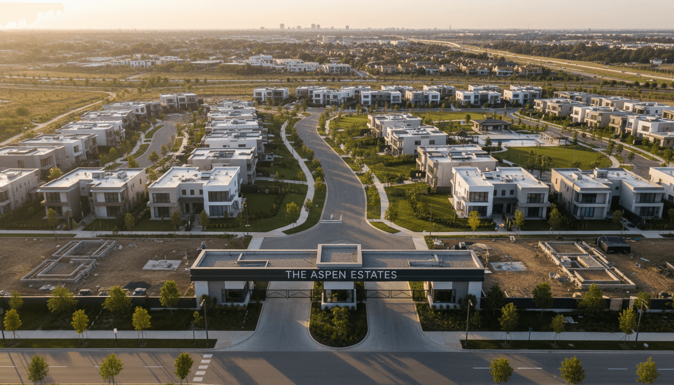 Aerial view of home front and driveway